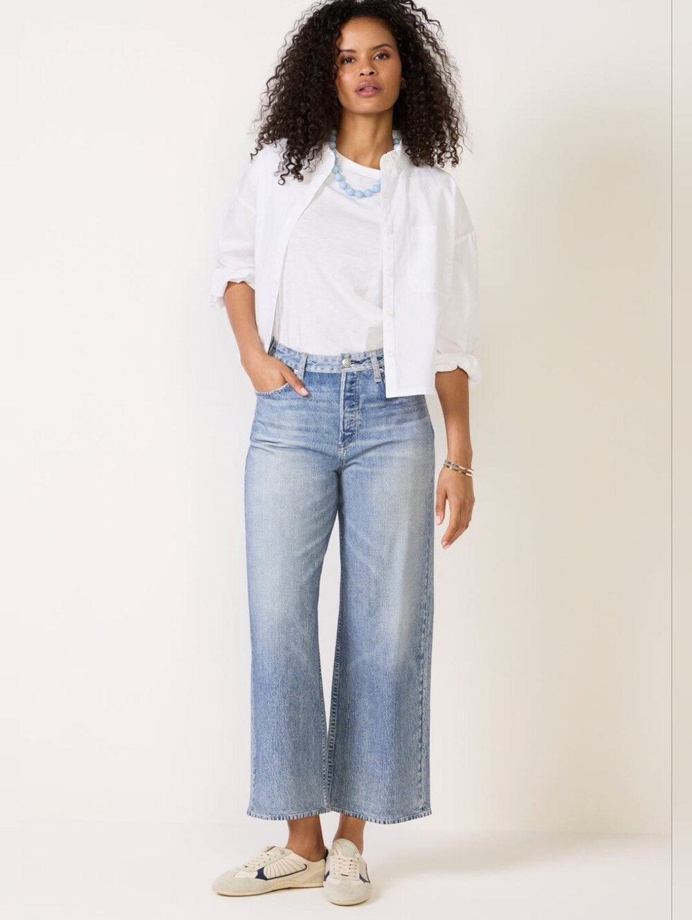 rag & bone Faded Blue High-Rise Wide Leg Jeans